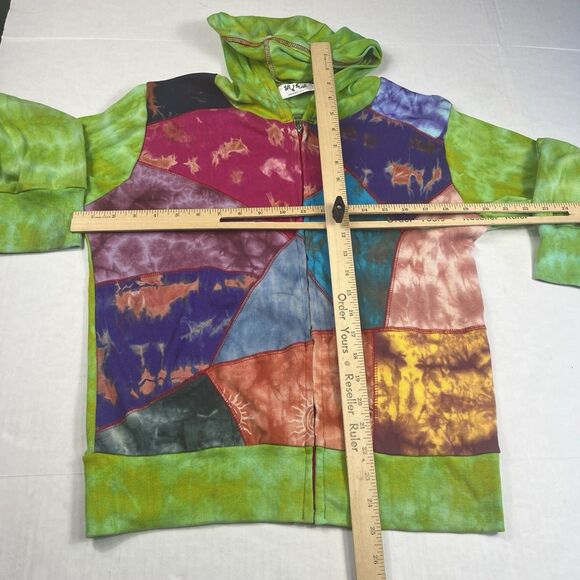 Talk Of The Walk Hooded Jacket Patchwork Boho Casual Hippie Y2K Full Zip L/ XL - Picture 5 of 12